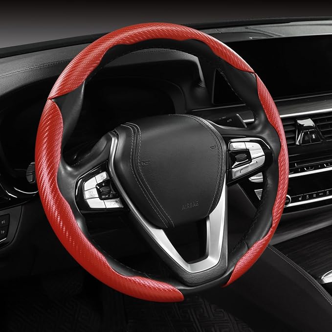 Carbon Fiber Steering Wheel Cover Anti-Slip Wrap Snap on Car