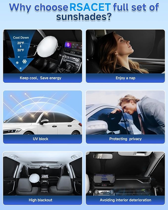 6PCS Window Shades for Chevy Silverado 2500 3500 2020-Present Accessories – Full Coverage Sun Shade for Side Windows, Rear Triangular & Windshield – UV Protection & Privacy for Camping