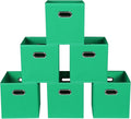 Green Foldable Storage Bins, 11x11x11, Set of 6, (Fabric Cube Organizer with Handle, for Cloth or Accessory Storage)