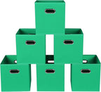 Green Foldable Storage Bins, 11x11x11, Set of 6, (Fabric Cube Organizer with Handle, for Cloth or Accessory Storage)