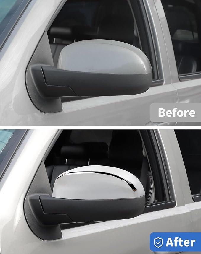 Rearview Mirror Half Caps Covers Compatible with 2007-2014 Chevy Silverado GMC Sierra Avalanche Tahoe Suburban Yukon Escalade ESV Left Right Side View Upper Mirror Cover Caps, Chrome