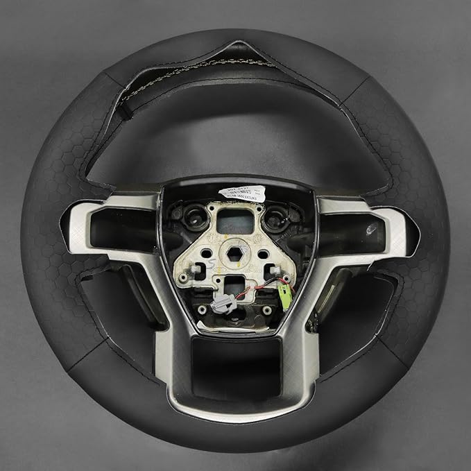 MEWANT Hand Stitch Black Hexagon Embossed Faux Leather Steering Wheel Cover for Ford F150 F250 F350 Expedition 2018-2021