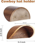 Cowboy Hat Rack for Wall,2 Pack Wooden Hat Holder,with Satin Finish Hat Hooks,Non-Damage Brim Design Can Keeps Original Shape