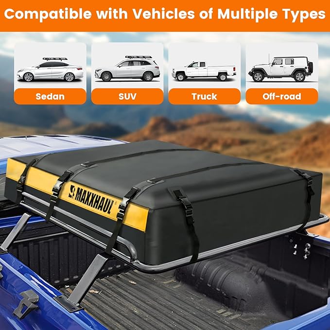 MaxxHaul 50853 Truck Platform Rack Rooftop Cargo Carrier Bag, 20 Cu Ft (63″ L × 54″ W × 10″ H), Heavy-Duty PVC, Weather-Resistant with Lockable Zipper & Full Strapping System