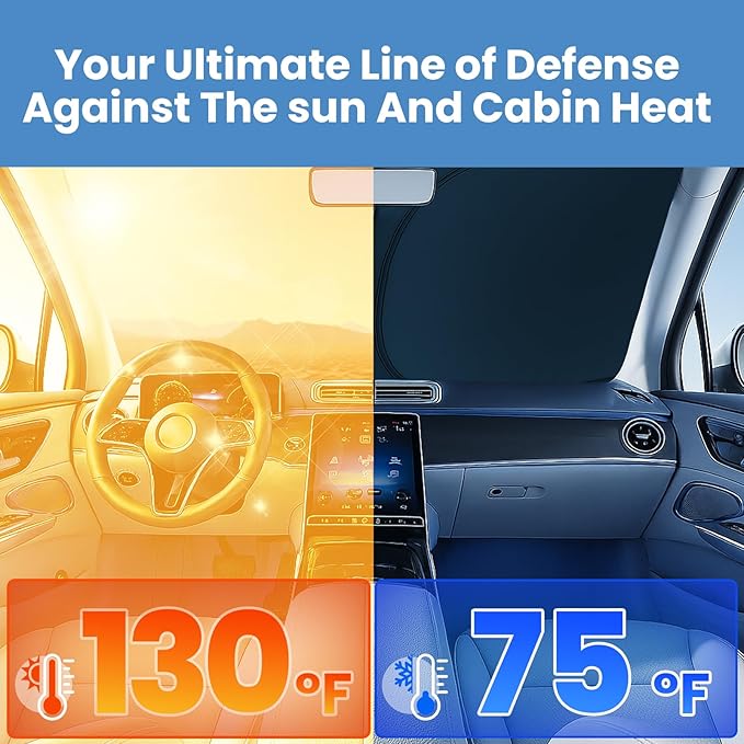 Windshield Sun Shade for Ford Explorer 2020-2026 ST, XLT, Limited, Platinum – Custom Fit Sun Shield with Mirror Cut‑Out, Blocks Heat & UV, Foldable - Ford Explorer Windshield Sunshade