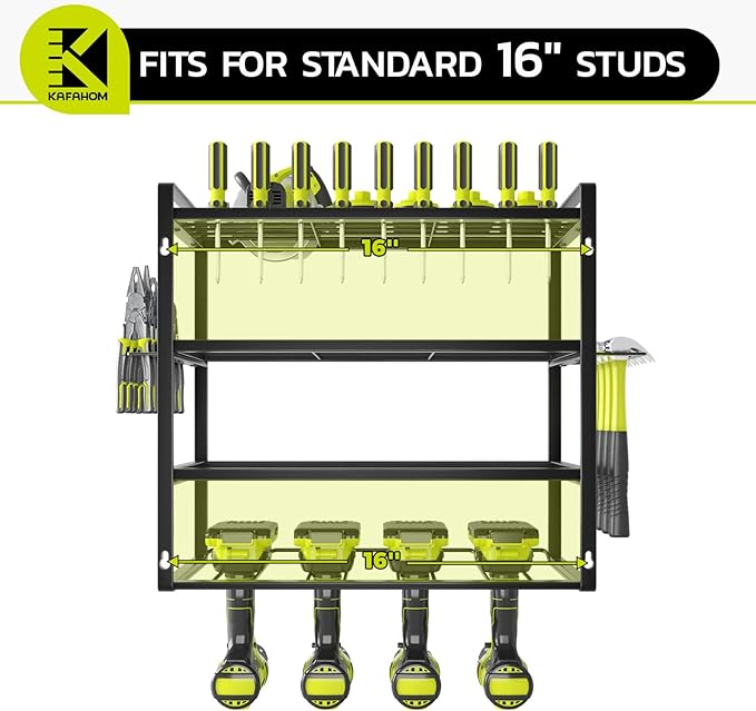 KAFAHOM Power Tool Organizer, Garage Tool Organizers and Storage,Drill Holder Wall Mount, Storage Rack for Cordless Drill, He