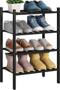 BMOSU 4-Tier Bamboo Small Shoe Rack Premium Stackable Shoe Shelf Storage Organizer for Hallway Closet Living Room Entryway Or