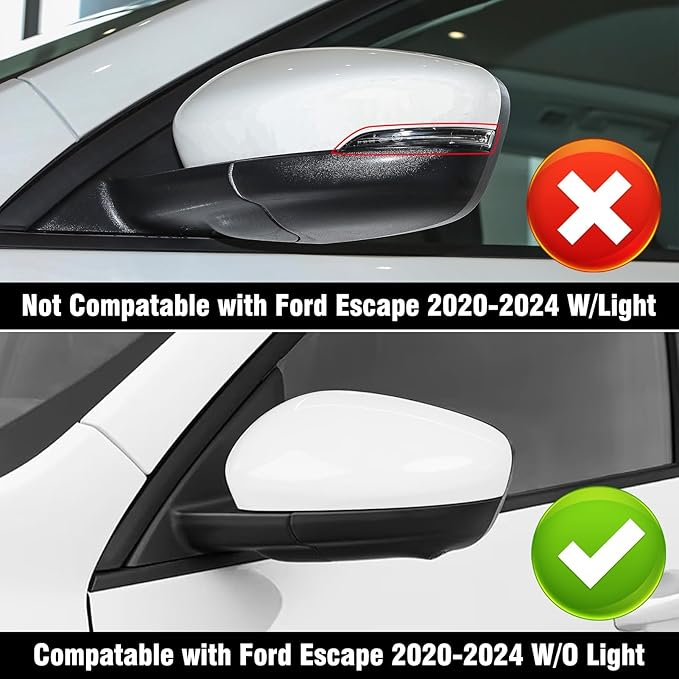 Compatible with Ford Escape SE/SEL Left Driver Side Mirror Cap Cover 2020 2021 2022 2023 2024, White Side Door Rearview Mirror Cover Replacement Without Turn Signal Light