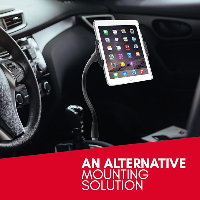 Macally Car Seat Rail Mount - Super Secure Tablet and Phone Holder for Car, Truck, and Any Vehicle - Adjustable Gooseneck iPad Mount - Works With All iPad, iPhone, Tablets