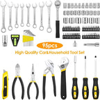 TLGREEN 95 Piece Tool Set, Tool Kit, Mechanics Tool Set, Portable Toolbox with Adjustable Wrench Pliers Socket Bits, with Pla