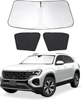 3PCS Car Window Shades Front Windshield Sun Shade Foldable Window Shade Custom Fit for Volkswagen Atlas VW Atlas Cross Sport 2018-2026 Shades Windows Anti-UV Rays Block Heat