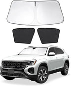 3PCS Car Window Shades Front Windshield Sun Shade Foldable Window Shade Custom Fit for Volkswagen Atlas VW Atlas Cross Sport 2018-2026 Shades Windows Anti-UV Rays Block Heat