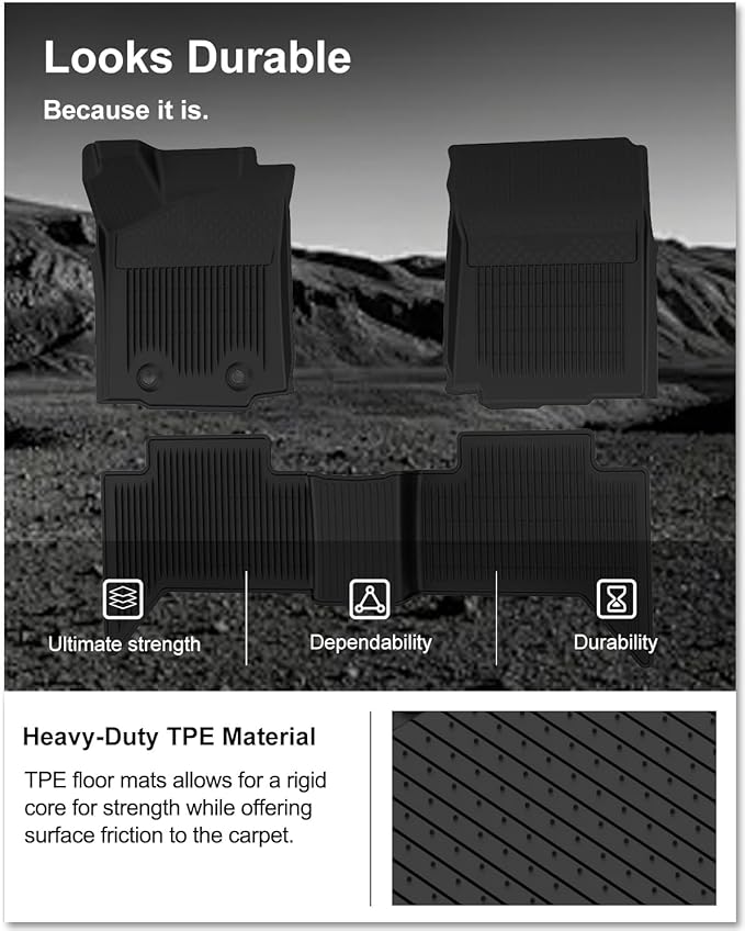 KIWI MASTER Floor Mats for 2016 2017 Toyota Tacoma Double Cab Crew Cab, Custom Fit All Weather Car Mats, Heavy Duty TPE Floor Liners, Front & Rear 2 Row, Black