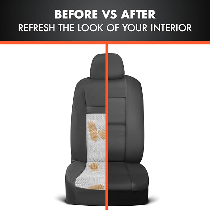 BDk Faux Leather Car Seat Cover Full Set - Front & Rear Split Bench Black Seat Covers For SUV & Truck Seat Covers, Airbag Com