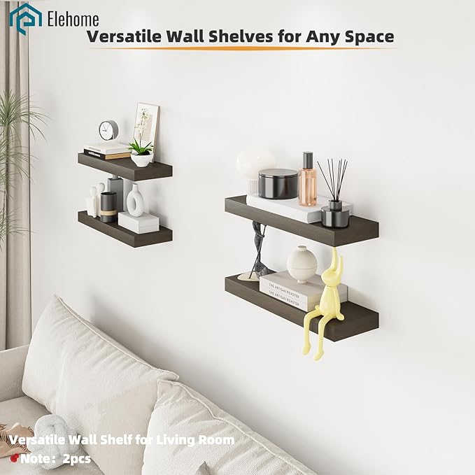 Floating Shelves Board for Wall with Brackets – 24" L x 10" W x 2" T Rich Walnut Melamine Wood Floating Shelves for Bathroom,