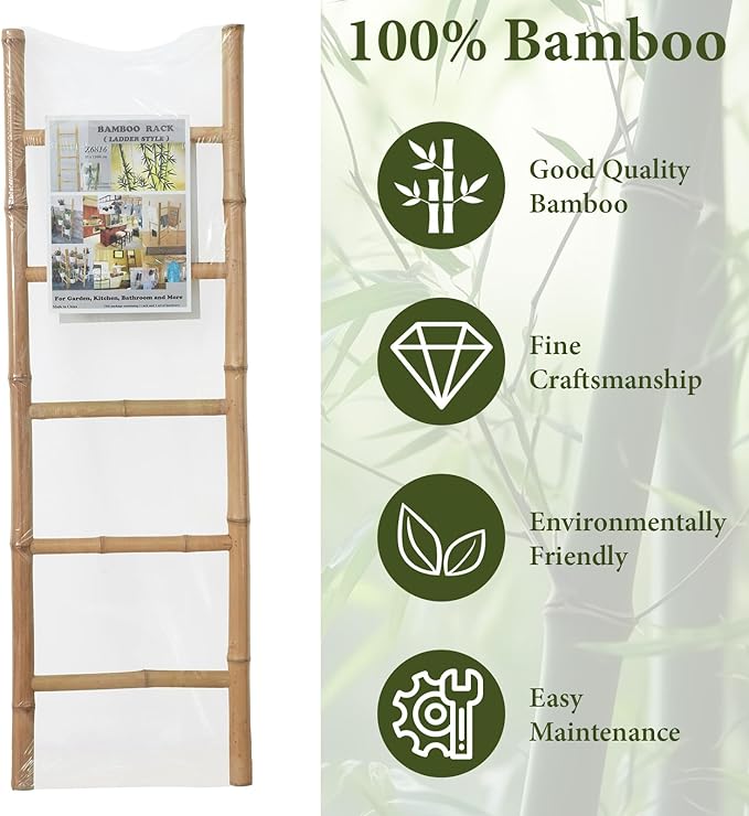 Bamboo Blanket Ladder for Living Room, Towel Clothes Quilt Plant Decorative Farmhouse Wall Leaning Display Ladder Shelf for B