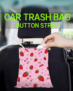 Car Trash Can, Durable Hanging Car Trash Garbage Bag, Cute Automotive Garbage Cans Organizer, Cute Pink Cherry Strawberry