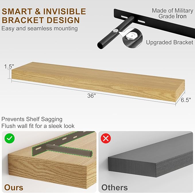 Fun Memories Floating Shelves for Wall, 36Inch Floating Shelves Set of 2, Hanging Shelf with Invisible Brackets, Bathroom She