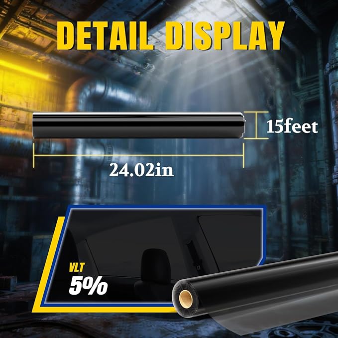 ARANA 5% VLT 24" × 15FT Ceramic Car Window Tint Film, Heat Resistant & 99% UV Blocking Privacy Protection