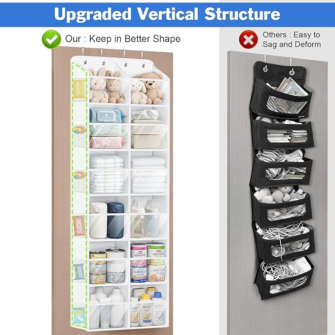 Univivi Over the Door Organizer, 6 Tiers Behind Door Storage with Clear Deep Pockets Hanging Organizer for Closet, Bedroom, N