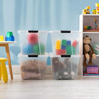 IRIS USA 54 Qt Stackable Plastic Storage Bins with Lids, 12 Pack - BPA-Free, Made in USA - See-Through Organizing Solution, L