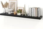Floating Shelves for Wall, 9.3" Deep Wall Mounted Wood Shelves for Bathroom, Bedroom (Black, 48)