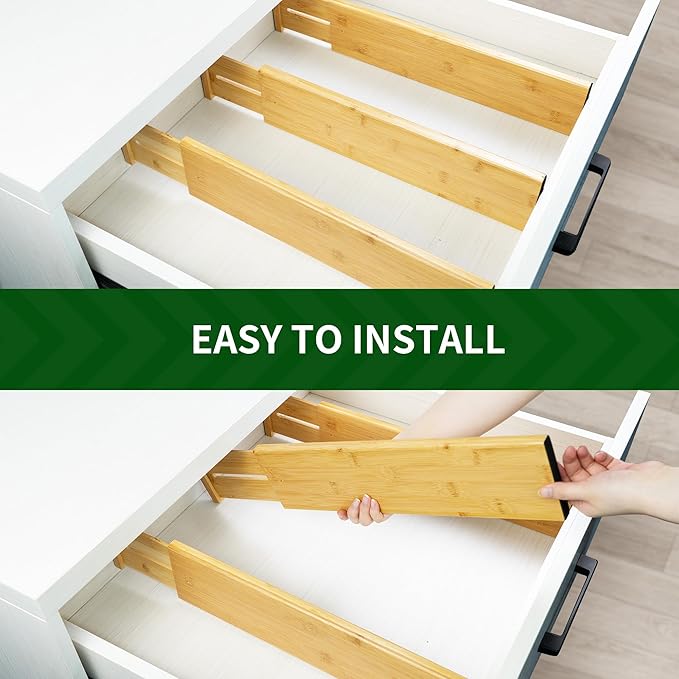 VaeFae 3 Pack Bamboo Drawer Dividers, 4" High Adjustable 11.9-17.1" Clothes Drawer Organizers, Expandable Separators for Bedr
