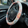Retro Floral Daisy Colorful Flowers Car Leather Steering Wheel Cover - 15-inch Universal Microfiber- Soft & Breathable & Sili