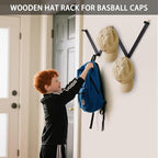 Qiannhee 2 Pack Wooden Hat Rack,Wall Mounted Expandable Cap Organizer with 5 Hooks,Solid Wood Hat Holder for Baseball Caps, F