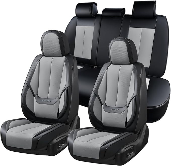 Coverado Seat Covers, Car Seat Covers Full Set, Leather Seat Covers for Cars, Car Seat Protector, Black Car Seat Covers Front