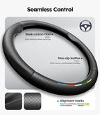 Wigoo Car Steering Wheel Cover Compatible with Hyundai [Ergonomic Design, Ultra Breathable] Black Leather Wheel Cover for Better Control, Car Accessory for Women and Men, 14.5''-15''