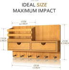 Rebee Vision Modern Farmhouse Key Holder Wall Mount with 2 Drawer Organizer - Mail Holder for Wall with 6 Key Hooks - Ideal f