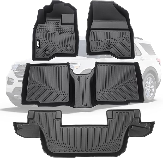 VIWIK Ford Explorer Floor Mats for 2015-2019 Custom Fit, All Weather Protection, TPE, 3D Scanning Design, Non-Slip, Easy to Clean, Install & Remove, Waterproof, Odorless, Wear-Resistant