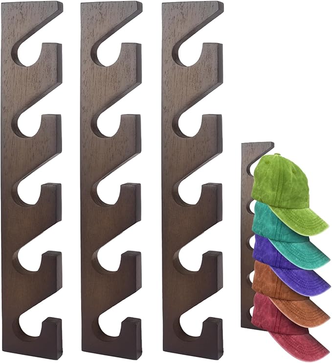 3 Pcs Hat Rack for Baseball Caps, Wall Mounted Wooden Hat Storage Organizer Hanger, Wall Vertical Hat Holder Caps Display Rac