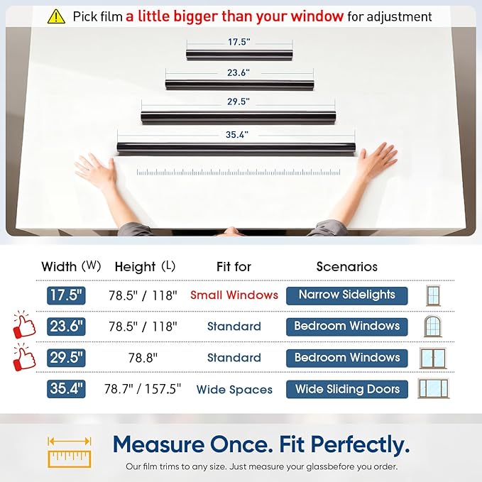 SUNBABY Window Tint for Home: UV & Heat Blocking One Way Privacy Film, Daytime See Out Not in Reflective Mirror Film, No Adhesive Static Cling for Glass Doors, Includes 3 Tools, Black, 29.5"x78.7"