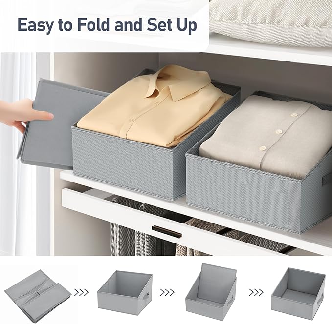 DIMJ Closet Storage Bins 10 Pack - Fabric Storage Baskets for Shelves, Collapsible Clothes Organizer with Handles, Trapezoid 