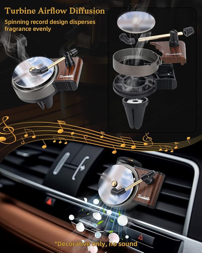 Record Player Car Air Freshener Vent Clip with 15pcs Refill Pads, Retro Ocean Breeze Aromatherapy Diffuser for Taylor Merch G
