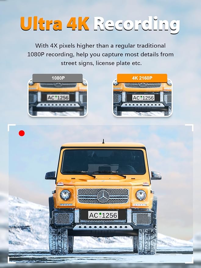 Dash Cam Front and Rear 4K+1080P, Free 64GB Card, Built-in WiFi, Dash Camera for Cars, Car Camera, Dual Dashcams for Cars wit