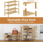 4 Tier Bamboo Shoe Rack Storage Organizer for Closet, Multifunctional Stackable Free Standing Shoe Shelf Organizer for Small 