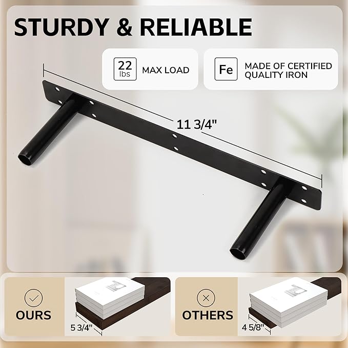 BAMEOS Solid Bamboo Floating Shelves, Set of 2 with Invisible Brackets, Natural Wood Grain Decor for Living Room, Bedroom, Ki