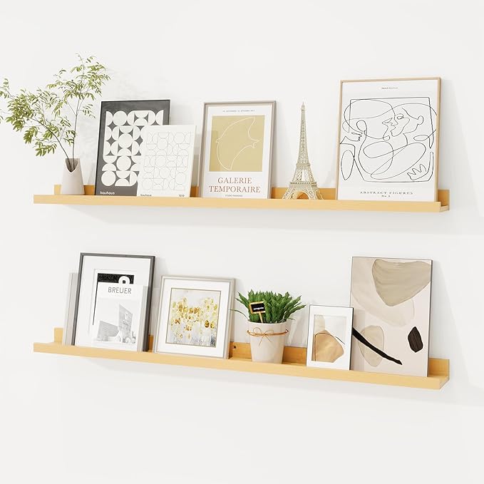 Picture Ledge Shelf, Solid Pine Wood Floating Shelves Set of 2, 36 Inches Nursery Book Shelves for Toys Storage, Kids Bookshe