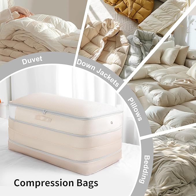 Comforter Storage Bag - Large Capacity Bedding Storage Bags Ultra Space Saving Self Compression Organizer, Washable Compressi