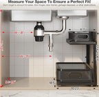 2 Pack 18.5IN-Depth Under Sink Organizer With Next-Gen Ball-Bearing Slides,2-Tier Precision Mesh Pull Out Cabinet Storage for