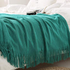 Homiest Decorative Knitted Throw Blanket with Fringe Soft & Cozy Tassel Blanket for Couch Sofa Bed (Teal,50x60)