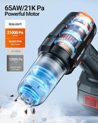 SEALIGHT Car Vacuum Portable Cordless, 21000pa High Power Handheld Car Vacuum, Two Batteries Long Endurance, 18v/120w Portabl