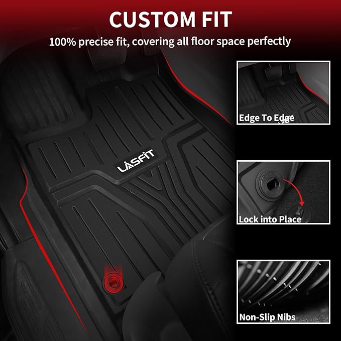 LASFIT Floor Mats for Honda Odyssey 2026 2025 2024 2023 2022 2021 2020 2019 2018 Mini Passenger Van, All Weather TPE Car Liners,1st & 2nd & 3rd Row (EX-L/Elite/Touring/Sport-L/Sport/EX/LX)