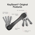 KeySmart Original Key Holder - Compact Key Organizer for Key Chain, Minimalist Clutter-Free EDC Keychains Key Ring, Carbon Fi