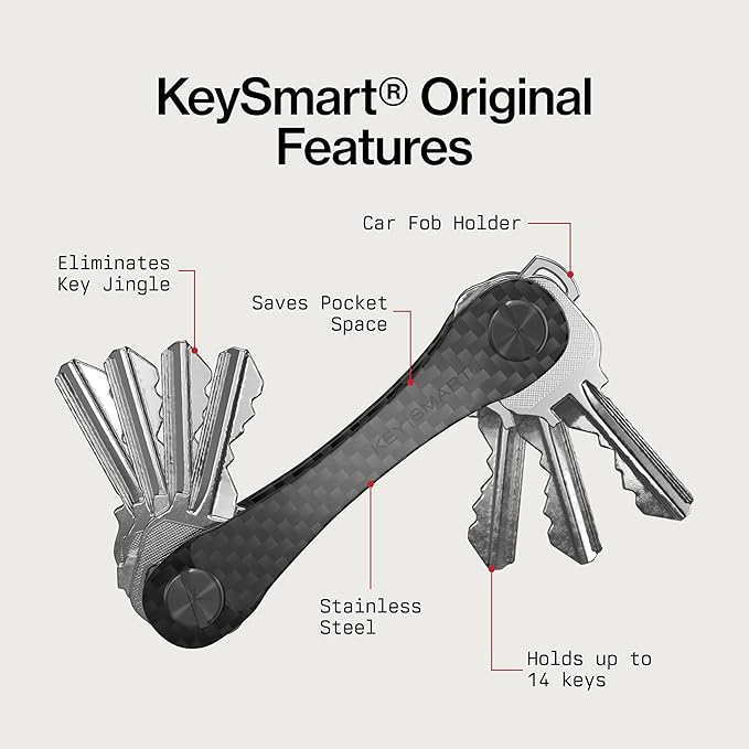 KeySmart Original Key Holder - Compact Key Organizer for Key Chain, Minimalist Clutter-Free EDC Keychains Key Ring, Carbon Fi