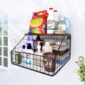 MSJGA Laundry Room Shelves Wall Mounted with Storage Basket - Farmhouse Stackable Wire Wall Shelves Organizer for Towels, Det