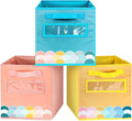 Cube Storage Bins, 3 Pack 11 Inch Fabric Storage Bins with Handle and Label Window, Foldable Storage Cubes, Colorful Fabric B